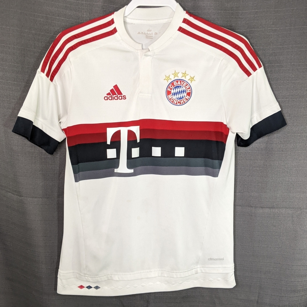 FC Bayern Munchen Soccer Football Jersey Top T White Womens S-M Junior XL German